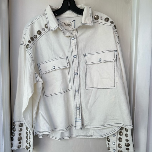 Free People Cream Utility Jacket with Gold Details - Picture 7 of 11